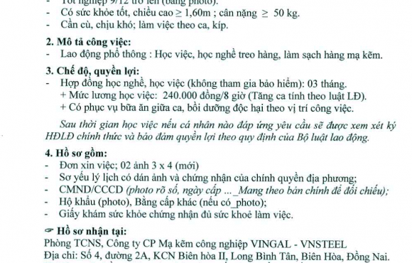 Thông báo tuyển dụng lao động