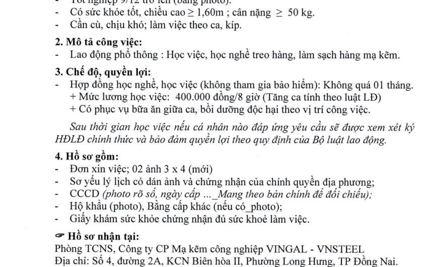 Thông báo tuyển dụng lao động